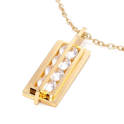 Clear Cubic Zirconia Beaded Rectangle Pendant with 304 Stainless Steel Cable Chains for Women Ion Plating(IP)