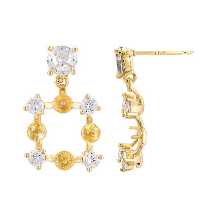 Латунные микропаве прозрачные кубические цирконии серьги-гвоздики фурнитура для полупросверленных бусин, квадратный