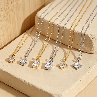 Colliers pendentifs géométriques en laiton pavé de zirconiums cubiques transparents