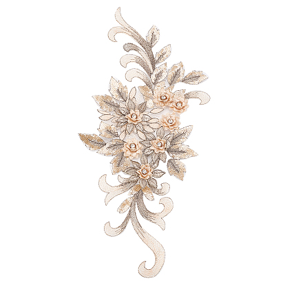 3D Flower Pattern Computerized Embroidery Appliques, Beaded Lace Appliques, Costume Cheongsam Accessories