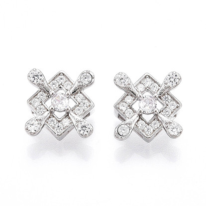 925 подвески-слайдеры из стерлингового серебра с микропаве из прозрачных кубических цирконий, ромб с s925 штампом