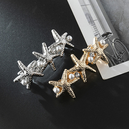 Заколки для волос из сплава морской звезды со стразами, с пластиковыми бусинами из искусственного жемчуга