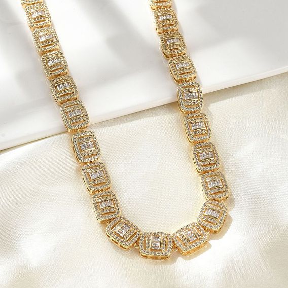 Латунные прямоугольные цепочки с микропаве из кубического циркония для женщин, стойки покрытие, долговечный, без кадмия и без свинца