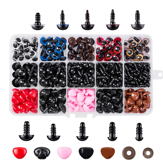 Craft Plastic Doll Eyes & Nose Set, with Donut Plastic Nose Washer, Mixed Shapes, Doll Making Supplies