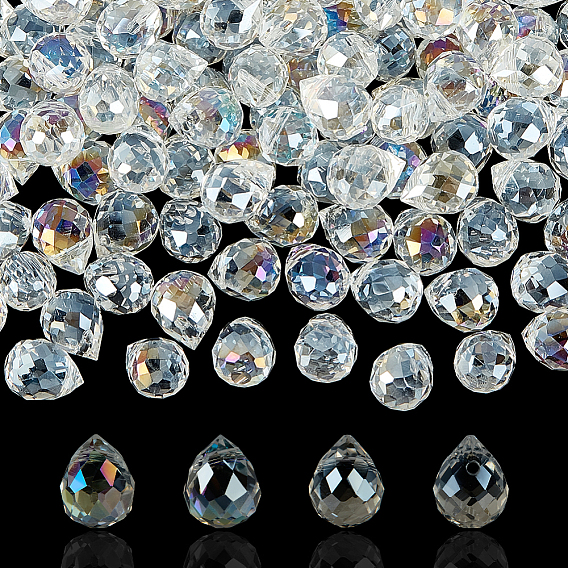 150 прозрачные стеклянные бусины, сверху просверленные бусы, с покрытием AB цвета, Грановитая Teardrop