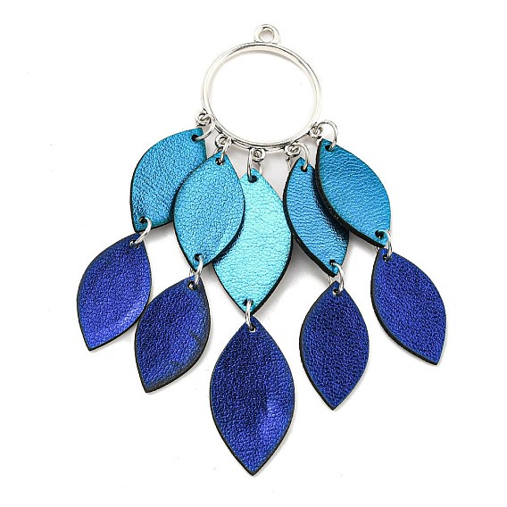 Gros pendentifs en similicuir, avec les accessoires en fer, oeil de cheval et bague