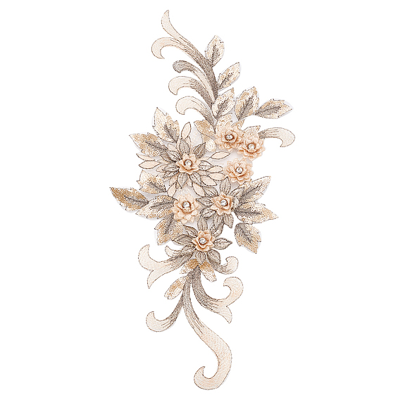 3D Flower Pattern Computerized Embroidery Appliques, Beaded Lace Appliques, Costume Cheongsam Accessories