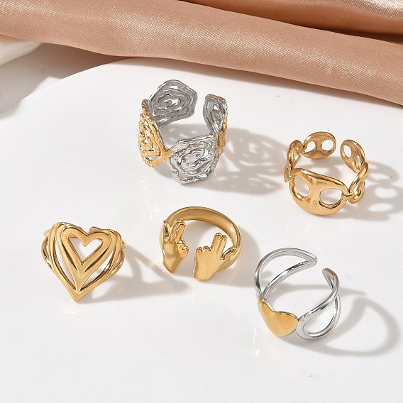 304 открытые кольца-манжеты из нержавеющей стали для женщин, золотистый/золотой и цвет нержавеющей стали