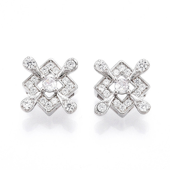 925 подвески-слайдеры из стерлингового серебра с микропаве из прозрачных кубических цирконий, ромб с s925 штампом