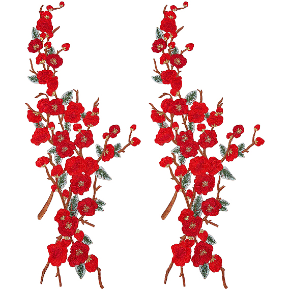 2Pcs Polyester Embroidery Iron On Patches Appliques, Ornament Accessories for Cheongsam, Dress, Yulan Flower