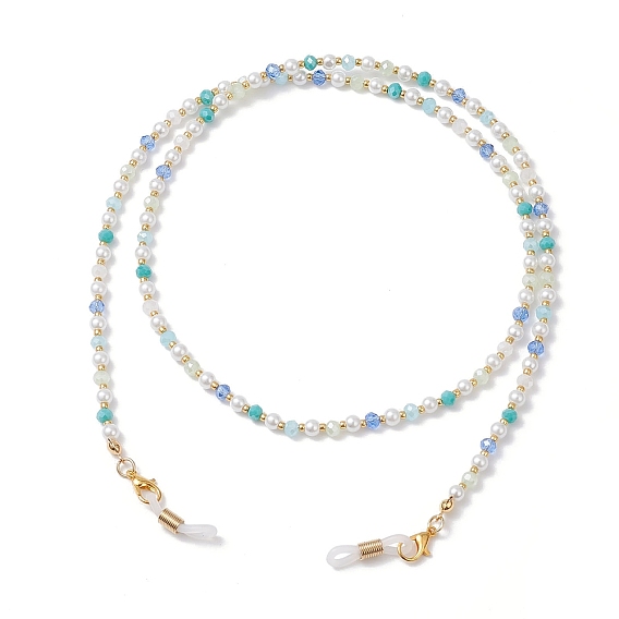 Цепочки для очков со стеклянными бусинами, с карабинами из цинкового сплава и резиновыми петлями на концах