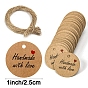 Kraft Paper Gift Tags, Hange Tags, with Hemp Rope, for Arts, Crafts and Food, Flat Round with Word Pattern