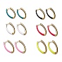 Brass Micro Pave Clear Cubic Zirconia Huggie Hoop Earrings, with Enamel, Oval, Long-Lasting Plated, Golden
