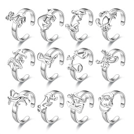 201 Stainless Steel Constellation Open Cuff Ring for Men Women