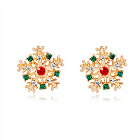 Creative Diamond Inlaid Christmas Snowflake Earrings - Fashionable European and American Style