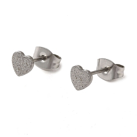 304 Stainless Steel Stud Earring, with Ear Nuts, Textured Heart