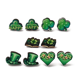 Boucles d'oreilles en bois vert de la Saint-Patrick, avec 316 broches en acier inoxydable