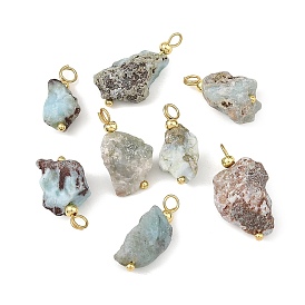 Rohe, ungeschliffene Anhänger aus natürlichem Larimar, Nuggets Charms mit 304 Edelstahlösen