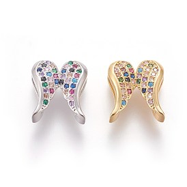 Brass Micro Pave Cubic Zirconia Slide Charms, Wing