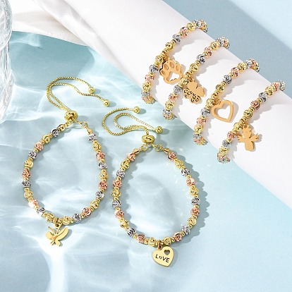 Браслеты из латуни, с 304 подвесками из нержавеющей стали