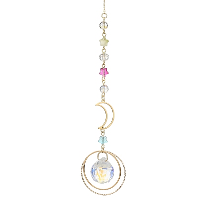 Латунные кольца и стеклянные круглые подвески, подвесной ловец солнца, Подвески с луной из нержавеющей стали для украшения домашнего офиса и сада