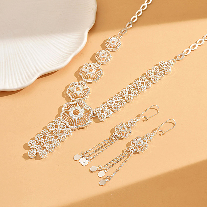 Элегантные комплекты из серег и ожерелий с кисточками из полого цветка из сплава для женщин