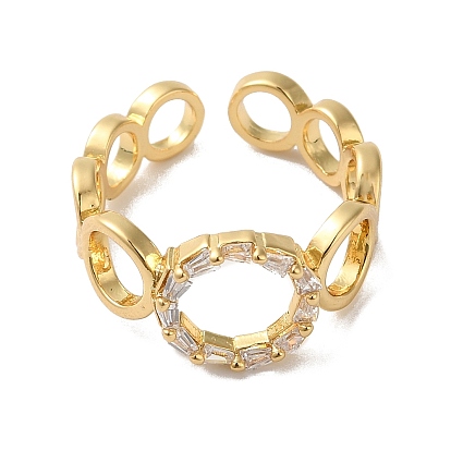 Cubic Zirconia Hollow Out Ring Open Cuff Ring, Real 18K Gold Plated Brass Jewelry for Women, Lead Free & Cadmium Free