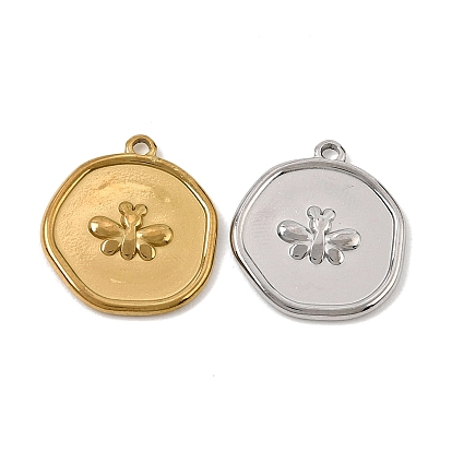 304 Stainless Steel Pendants, Flat Round with Bee Charms