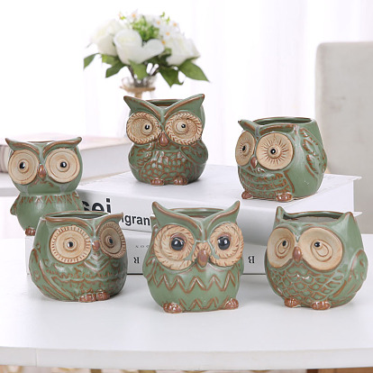 Handmade Porcelain Flower Pots, Cactus Planters, Tiny Flower Plant Containers Owl Decor