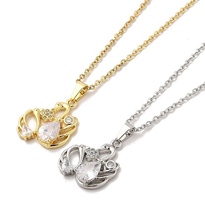 304 Stainless Steel Pendant Necklaces, Brass Micro Pave Clear Cubic Zirconia Pendant Necklaces