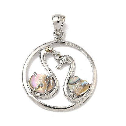 Natürlichen Muschel Anhänger, Ring aus Messing mit Strasssteinen und Schwanenanhängern, Platin Farbe