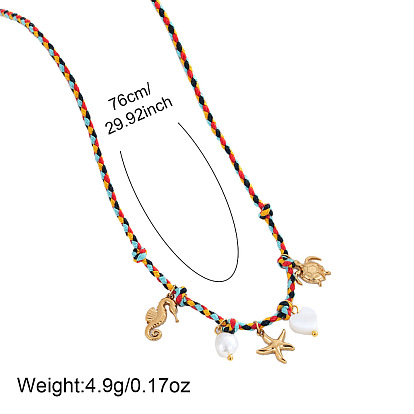 Летние пляжные плетеные веревочные ожерелья-нагрудники, Подвеска-колье из нержавеющей стали в форме морской звезды, ракушки и сердца, украшенная искусственным жемчугом., золотые