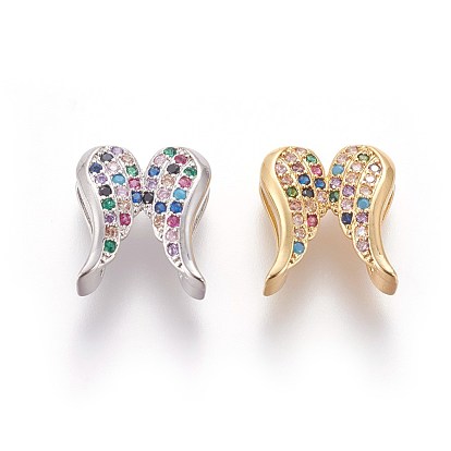 Brass Micro Pave Cubic Zirconia Slide Charms, Wing