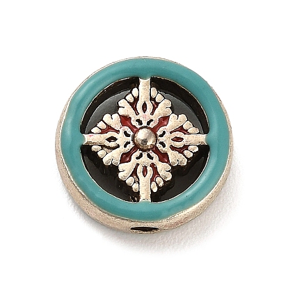 Zinc Alloy Beads, with Enamel, Antique Silver, Flat Round with Cross