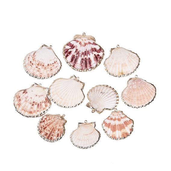 Electroplate Sea Shell Pendants, with Light Gold Iron Findings