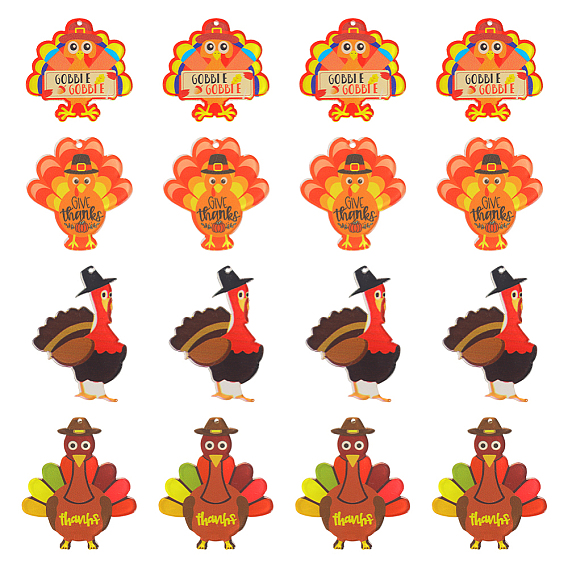 16шт 4 стили День благодарения непрозрачные акриловые подвески, очарование индейки
