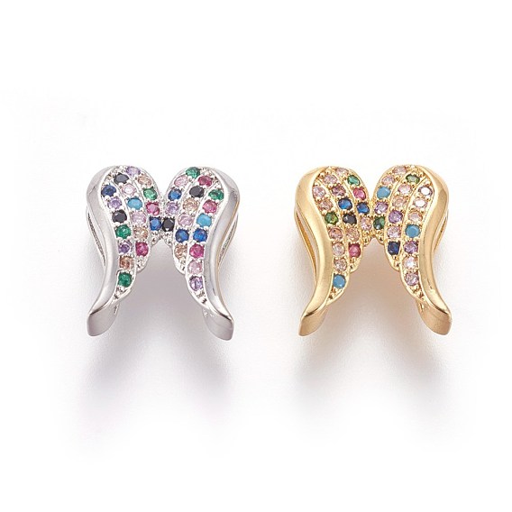 Brass Micro Pave Cubic Zirconia Slide Charms, Wing