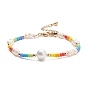 Shell Pearl & Glass Seed Beaded Bracelet with Brass Tiny Teardrop Charm for Women