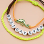 Neon Green Dino Alphabet Beads Bracelet with Vibrant Braided Cord