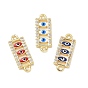 Brass Micro Pave Clear Cubic Zirconia Connector Charms, Rectangle with Evil Eye Links, with Enamel, Long-Lasting Plated, Rack Plating, Lead Free & Cadmium Free, Real 18K Gold Plated