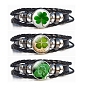 Glass Clover Braided Bead Bracelet, PU Leather Triple Layered Bracelet for Women