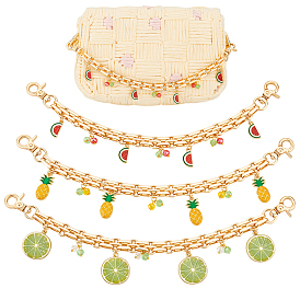 3 шт 3 стили сплав эмаль фрукты подвеска железная сумка декоративные цепи, с поворотными застежками сплава, для замены ремней для мешков, годен