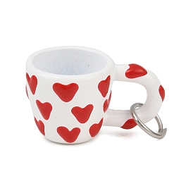 Brass Enamel Pendants, Cup Shape with Heart Charms