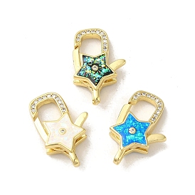 Rack Plating Brass Micro Pave Cubic Zirconia lobster Claw Clasps, with Synthetic Opal, Cadmium Free & Lead Free, Long-Lasting Plated, Real 18K Gold Plated, Star