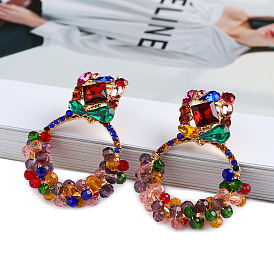 Boho Ethnic Style Colorful Beaded Crystal Pendant Earrings