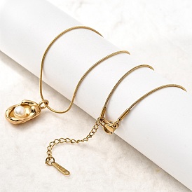 304 Овальные подвески из нержавеющей стали с акриловым жемчугом, ионное покрытие (ip), белые