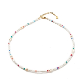 Natural Pearl & Glass Seed Beaded Necklace, Summer Jewelry for Women