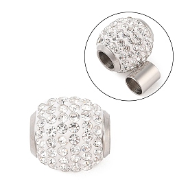 304 Stainless Steel Magnetic Clasps with Glue-in Ends, with Polymer Clay Rhinestone Beads, Oval, 14x16mm, Hole: 6mm