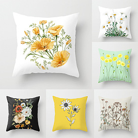 Flower/Leaf/Word Pattern Polyester Throw Pillow Covers, Polyester Cushion Cover, for Couch Sofa Bed, Square