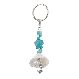 Synthetic Turquoise Keychain, with Tibetan Style Alloy Pendants and Shell Pendants, Mermaid